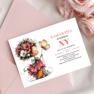 Convites Menina Fada Encantada 2º Aniversário Floral Rosa