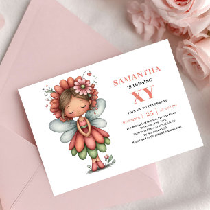 Convites Menina Fada Encantadora Aniversário Rosa Floral Pa