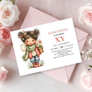 Convites Menina Fada Fantasia Aniversário Rubor Floral Rosa