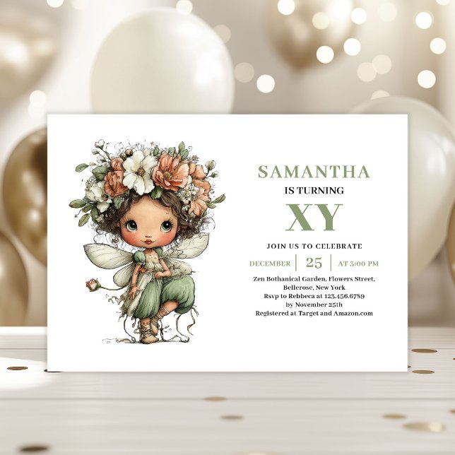 Convites Menina Fada Fofa 2º Aniversário Verde Floral (Cute Fairy Girl 2nd Birthday Greenery Floral Invitation)