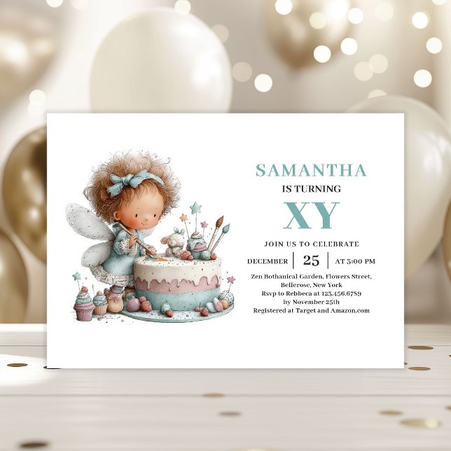 Convites Menina Fada Fofa 6º Aniversário Pastel Caprichoso (Cute Fairy Girl 6th Birthday Whimsical Pastel invitation)