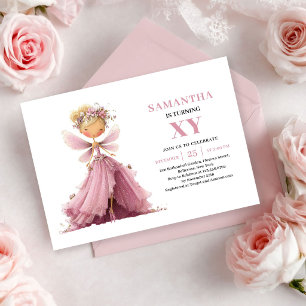 Convites Menina Fada Fofa Aniversário de 5 anos Floral Rosa