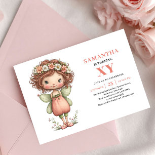 Convites Menina Fada Mágica Aniversário Pastel Bege Floral