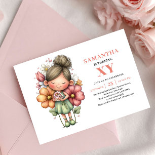 Convites Menina Fada Mágica Aniversário Rosa Rubor Floral
