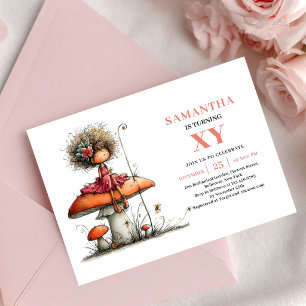 Convites Menina Fada Mágica Rubor Floral do 3º Aniversário