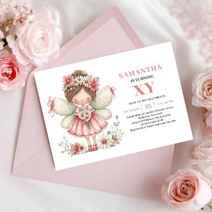 Convites Menina Fada Mágica Rubor Floral do 3º Aniversário