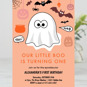 Convites Menina Fantasma Laranja Aniversário de 1 ano no Ha
