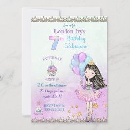 Convites Menina fazendo 7 anos Princesa Cupcake Balões