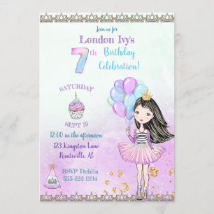 Convites Menina fazendo 7 anos Princesa Cupcake Balões