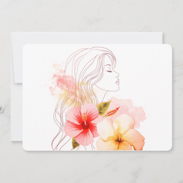 Convites Menina fecha os olhos com flor vermelha (Frente)