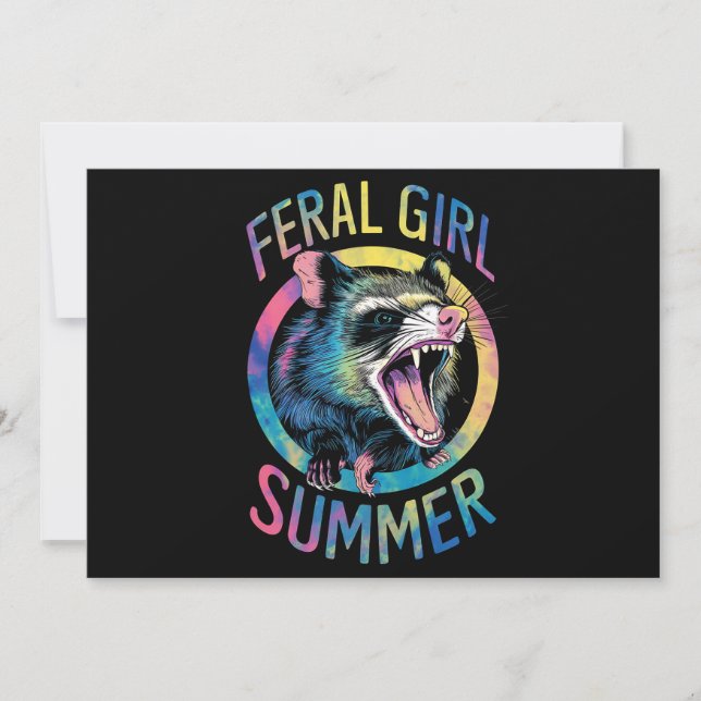Convites Menina Feral Verão Gambá Tie Dye Mapache (Frente)