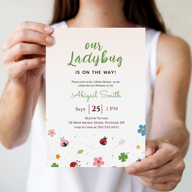 Convites Menina Flor Silvestre Bebê Ladybug Chá de Bebê (Criador carregado)