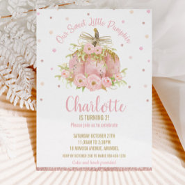 Convites Menina Floral Abóbora Rosa Chic 1º Aniversário