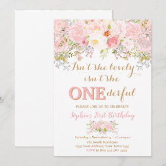 Convites Menina Floral Não é uma Onederful Festa de 1 Ano