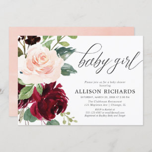 Convites Menina floral rosa e brilhante