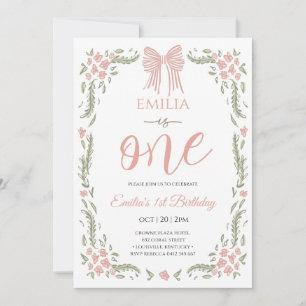 Convites Menina floral um aniversário 