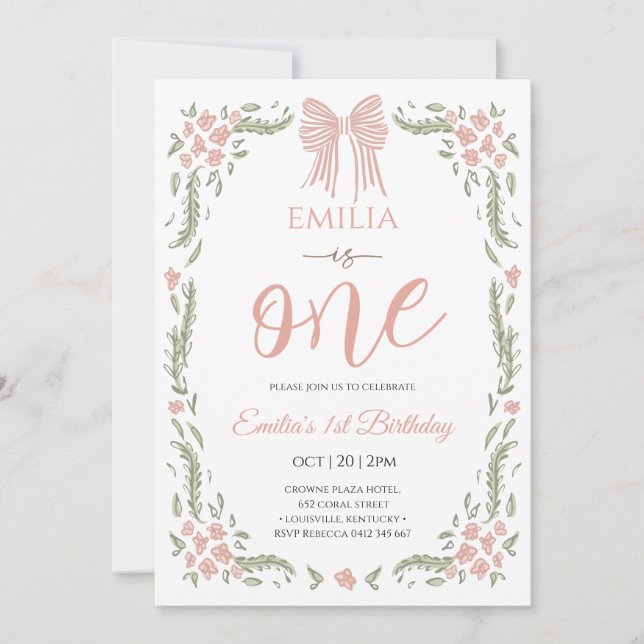 Convites Menina floral um aniversário  (Frente)