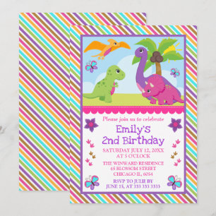 Convites Menina Fofa Amigos Dinossauros Aniversário Infanti