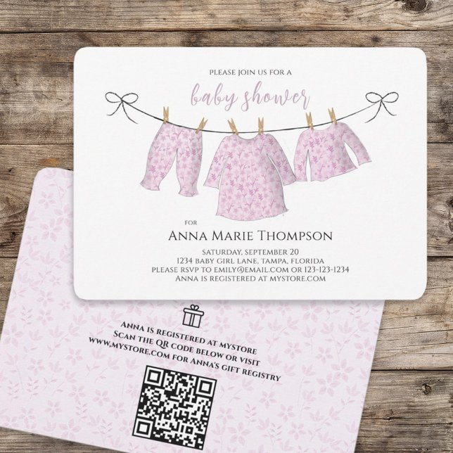 Convites Menina Fofa Código QR do Presente do Chá de Bebê R (Criador carregado)