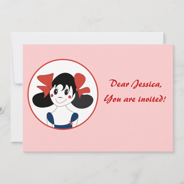 Convites Menina Fofa com Laços Vermelhos Ilustração Infanti (Frente)