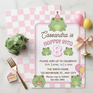 Convites Menina Fofa de Sapo em Pastel para 8º Aniversário