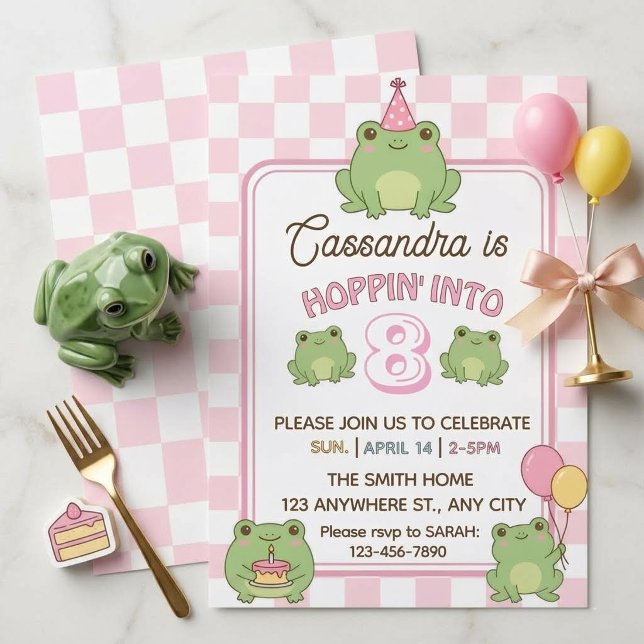 Convites Menina Fofa de Sapo em Pastel para 8º Aniversário (Criador carregado)