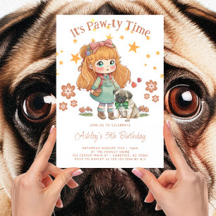 Convites Menina Fofa e Pug É Hora da Festa de Aniversário