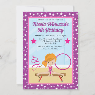 Convites Menina Gимнаста Ruiva Fofa Aniversário Infantil 