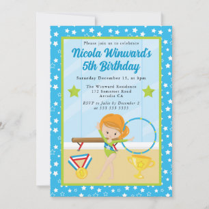 Convites Menina Gимнаста Ruiva Fofa Aniversário Infantil 