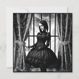 Convites Menina Gótica Preto e Branco de Halloween