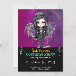 Convites Menina Gótica Super Fofa Preta de Halloween