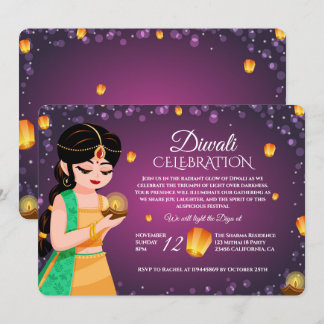 Convites Menina indiana elegante Lanterna Flutuante Diwali