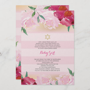 Convites Menina Jewart Naming Day Convide - Flor Rosa e Dou