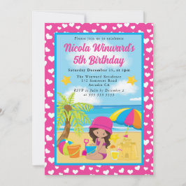 Convites Menina Latina Fofa Aniversário Praia Crianças