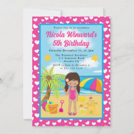 Convites Menina Latina Fofa Praia Aniversário Crianças