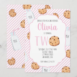 Convites Menina Leite e Biscoitos Rosa 2º Aniversário