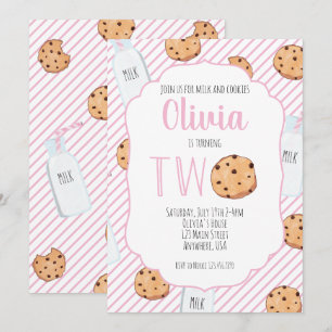 Convites Menina Leite e Biscoitos Rosa 2º Aniversário