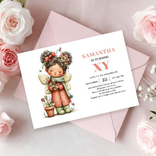 Convites Menina Mágica Fada Aniversário Rubor Rosa Floral