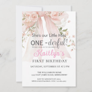 Convites Menina Maravilhosa Arco Rosa Floral 1º Aniversário
