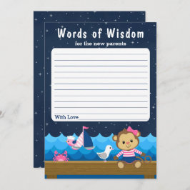 Convites Menina Náutica Macaco Rosa e Palavras Marinhos de