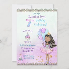 Convites Menina negra americana fazendo 7 anos princesa