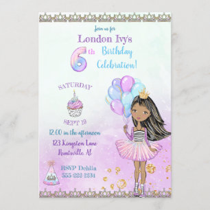 Convites Menina negra americana no 6º aniversário princesa