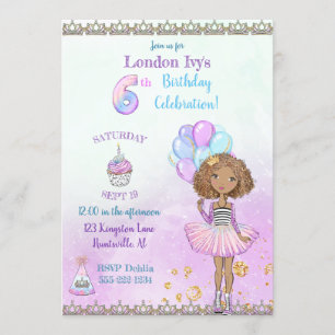 Convites Menina negra americana princesa de 6 anos