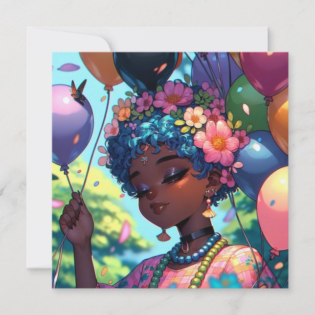 Convites Menina Negra bonito com Aniversário (Frente)