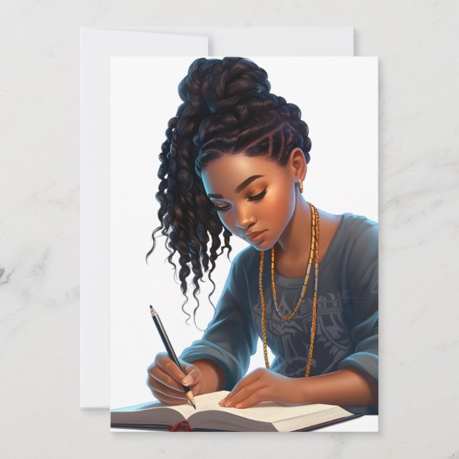 Convites Menina negra, escritora mágica melanina, garotas d (Frente)