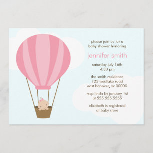 Convites Menina no chá de fraldas cor-de-rosa do balão