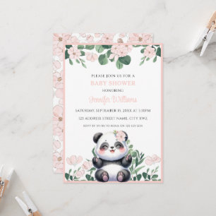 Convites Menina Panda Fofa com Flores Rosa Churrasco de Beb