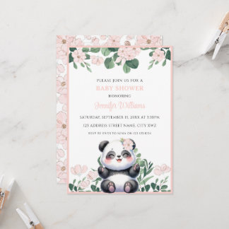 Convites Menina Panda Fofa com Flores Rosa Churrasco de Beb