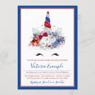 Convites Menina Patriótica Unicórnio Militar Chá de Bebê