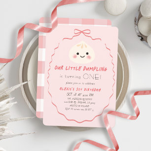 Convites Menina Pequena Bolinho Rosa de 1º Aniversário